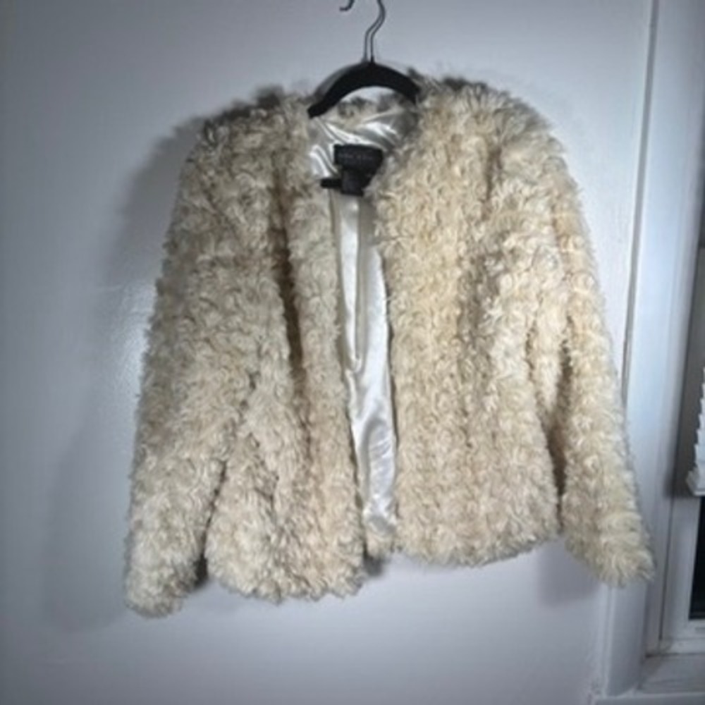 Vtg Y2K Live A Little Faux Fur Jacket S Cream Shag Boho Glam Carrie Bradshaw